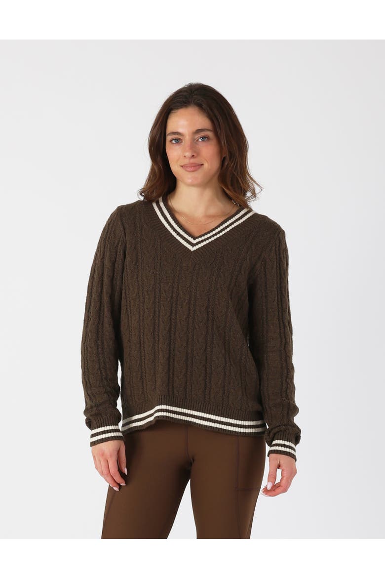 Hanalei Cable Knit Sweater, Main, color, Chocolate/Oatmilk