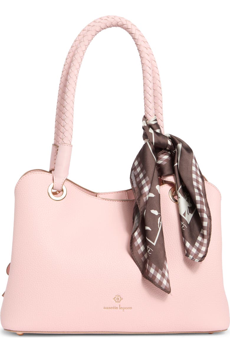 Nanette Lepore Sybil Braided Handle Shoulder Bag, Main, color, Peachy Pink-Maple Gingham