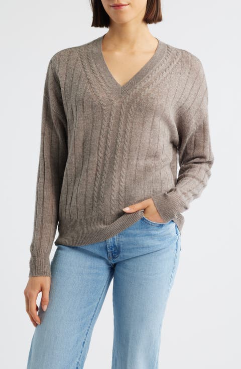 Cable Wool & Cashmere V-Neck Sweater