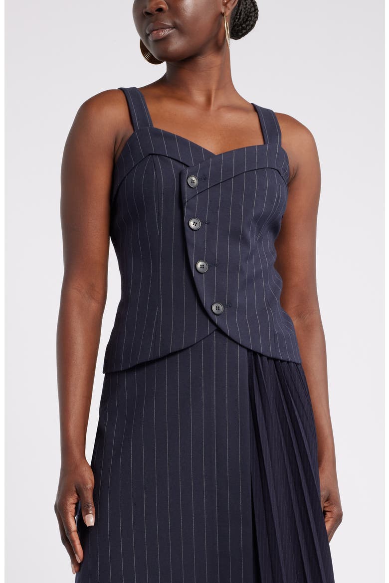 House of Aama Dandy Button-Up Corset, Main, color, NAVY- IVORY BRUMMELL PINSTRIPE