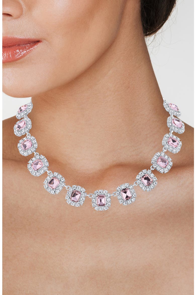 Halo Crystal Pavé Statement Necklace, Alternate, color, PINK/ CLEAR SILVER