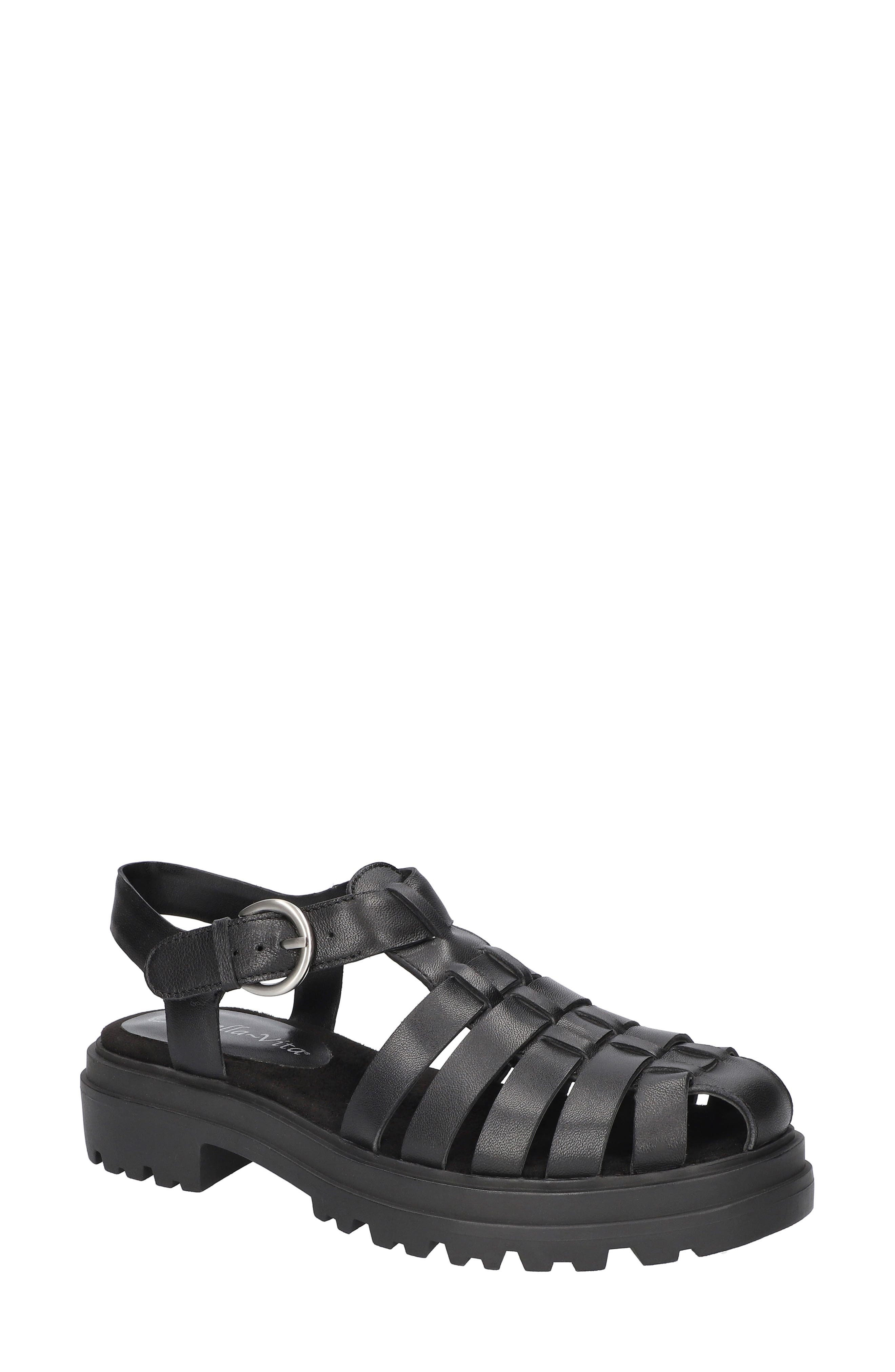 Bella Vita Sinclaire Fisherman Sandal, Main, color, Black Leather