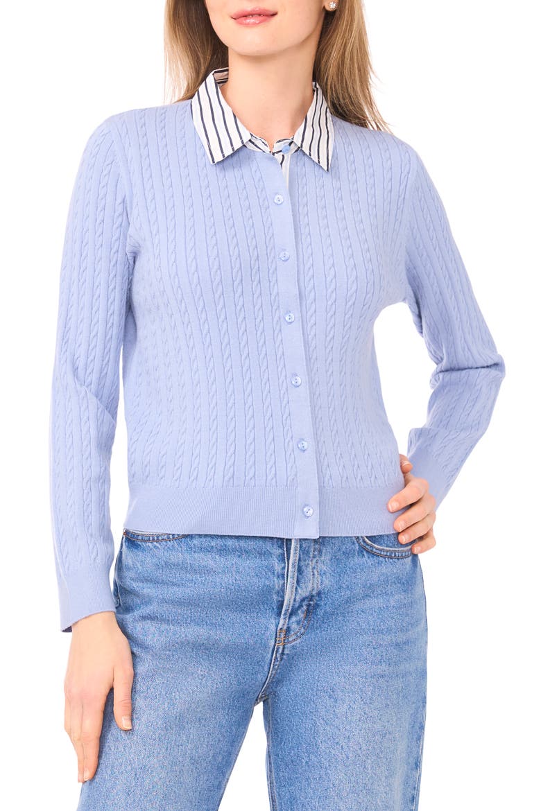 Stripe Collar Twofer Cardigan, Main, color, BLUE WINK