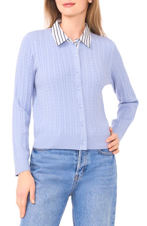 Stripe Collar Twofer Cardigan