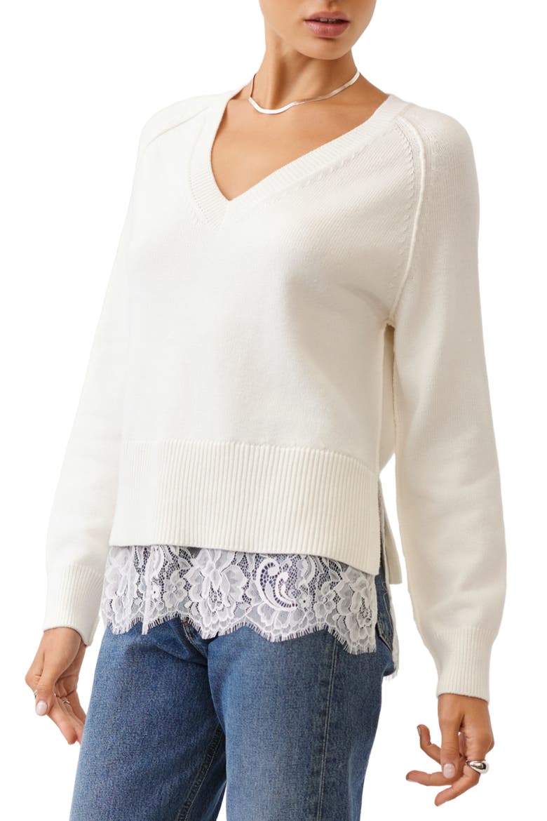 Camila Lace Layered Sweater, Alternate, color, CREAM
