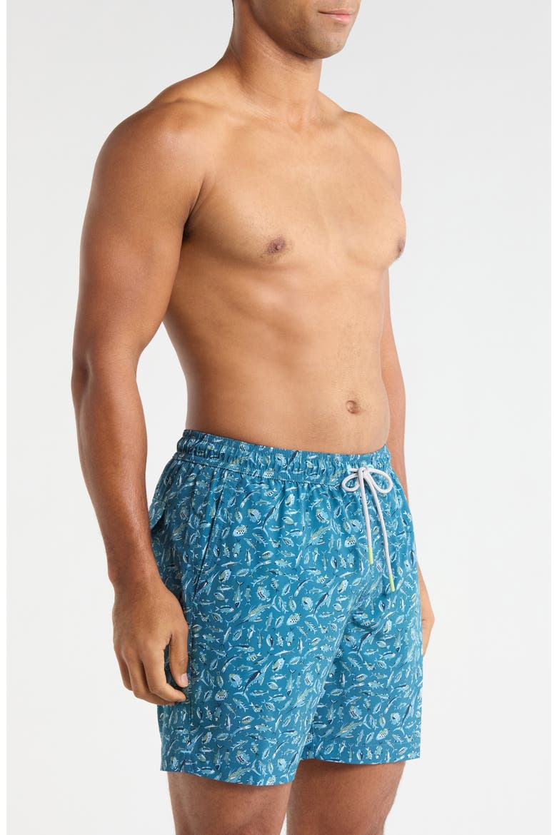 Naples Night Schooled Fish Print Swim Trunks, Alternate, color, KING FISH