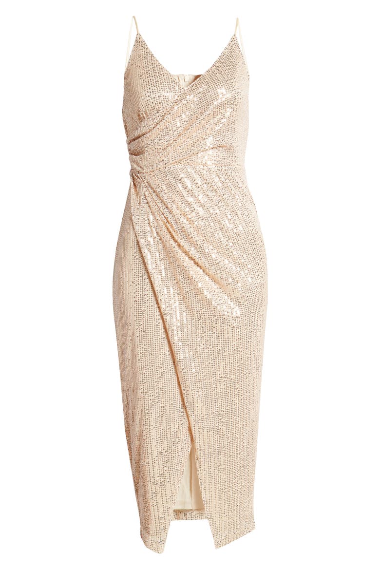 Sequin Cocktail Midi Dress, Alternate, color, CHAMPAGNE