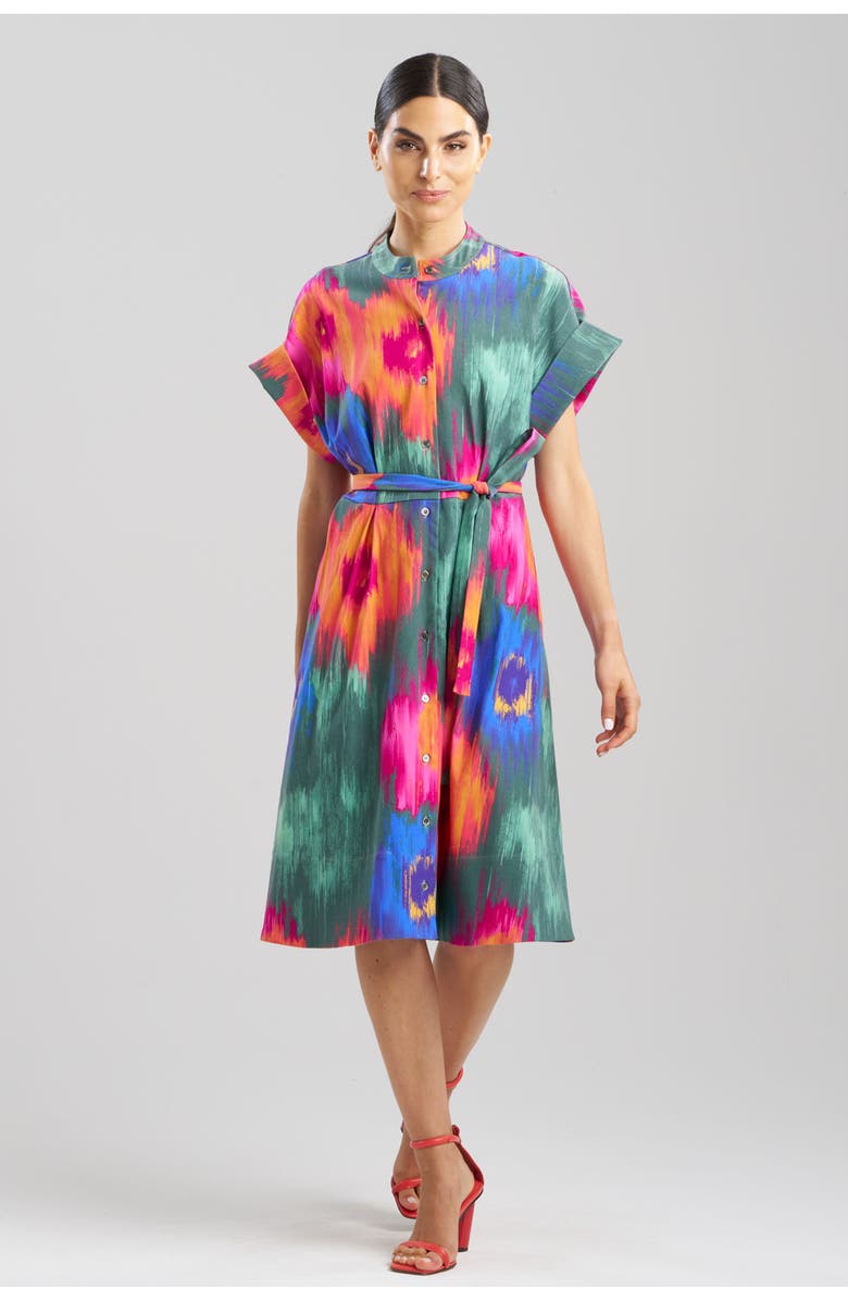 Natori MULTI FLORAL Mandarin Collar Shirt Dress, Main, color, Multi