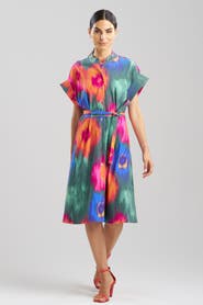 Natori MULTI FLORAL Mandarin Collar Shirt Dress