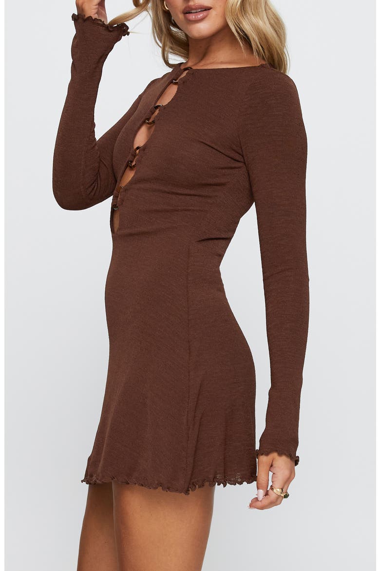 Dejonge Ring Detail Long Sleeve Minidress, Alternate, color, BROWN