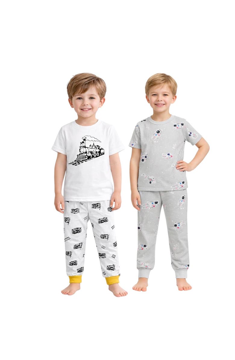 BenBen Kids and Toddlers Boys 2 Pack Short Sleeve Pajama Sets Snug Fitted Ultra Soft, Alternate, color, White/Light Grey