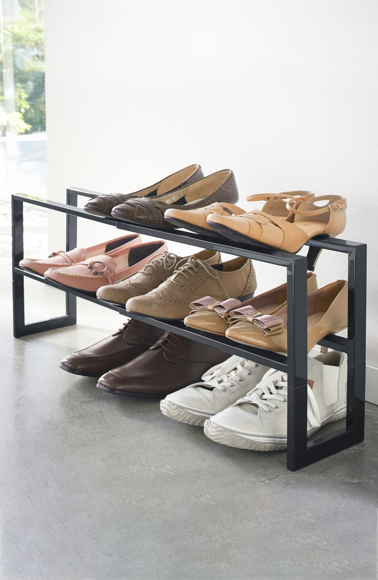 Yamazaki 2-Tier Expandable Shoe Rack, Alternate, color, Black