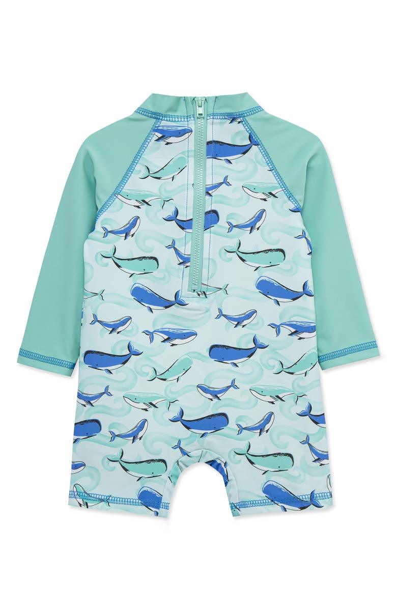 Little Me Whale One-Piece UPF 50+ Rashguard, Alternate, color, Green Multi