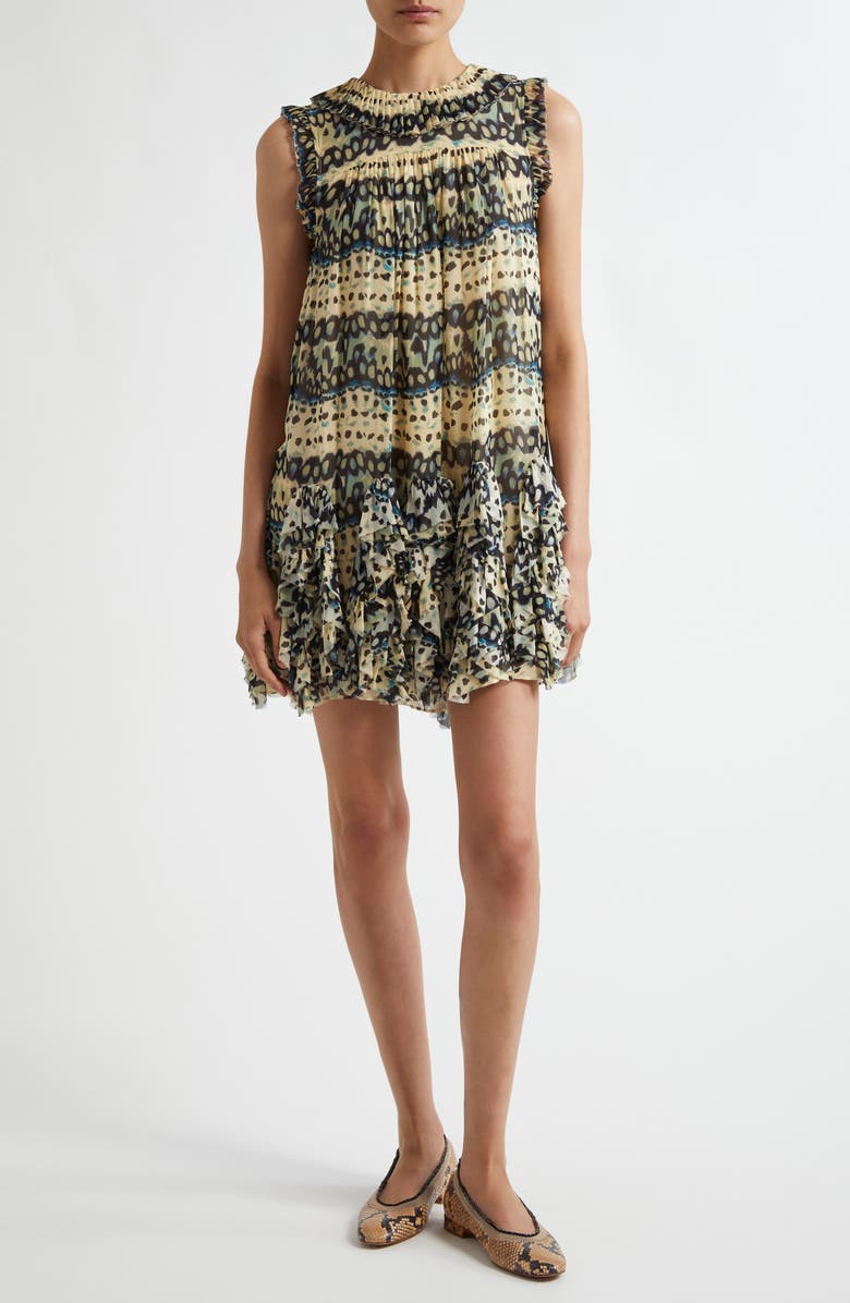 Ulla Johnson Miri Pleated Ruffle Silk Shift Dress, Main, color, 