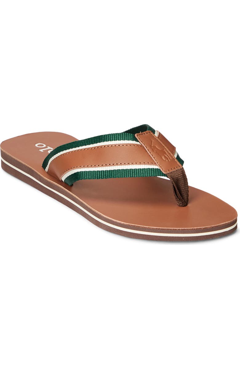 Ralph Lauren Bolt Flip Flop, Main, color, Polo Tan/ New Forest/ Ecru