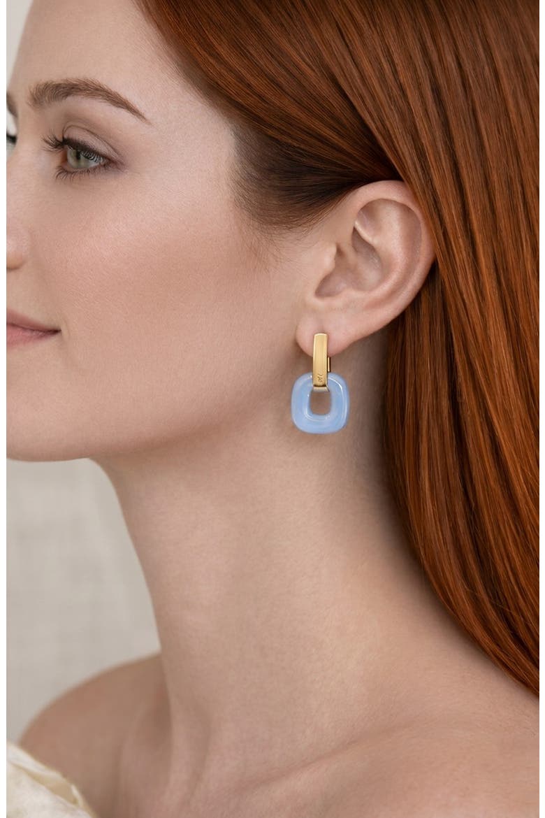 Square Baby Blue Lucite Drop Hoop Earrings, Alternate, color, GOLD