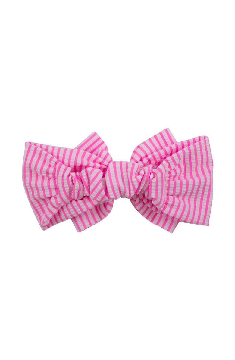 RuffleButts Seersucker Swim Bow Headband, Alternate, color, Neon Pink Seersucker