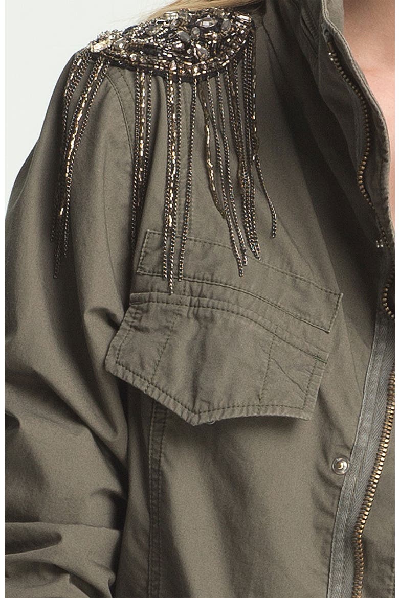 Sequin Shoulder Military Jacket, Alternate, color, MILITARY