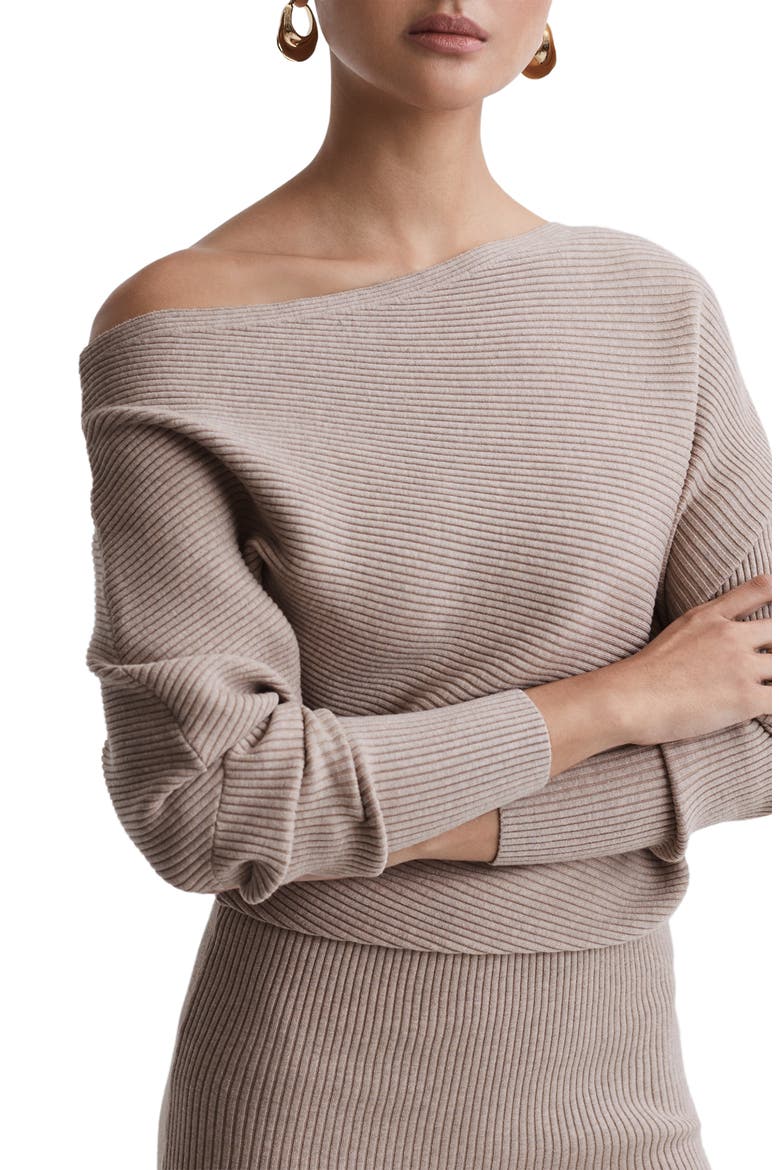 One-Shoulder Long Sleeve Rib Sweater Dress, Alternate, color, NEUTRAL