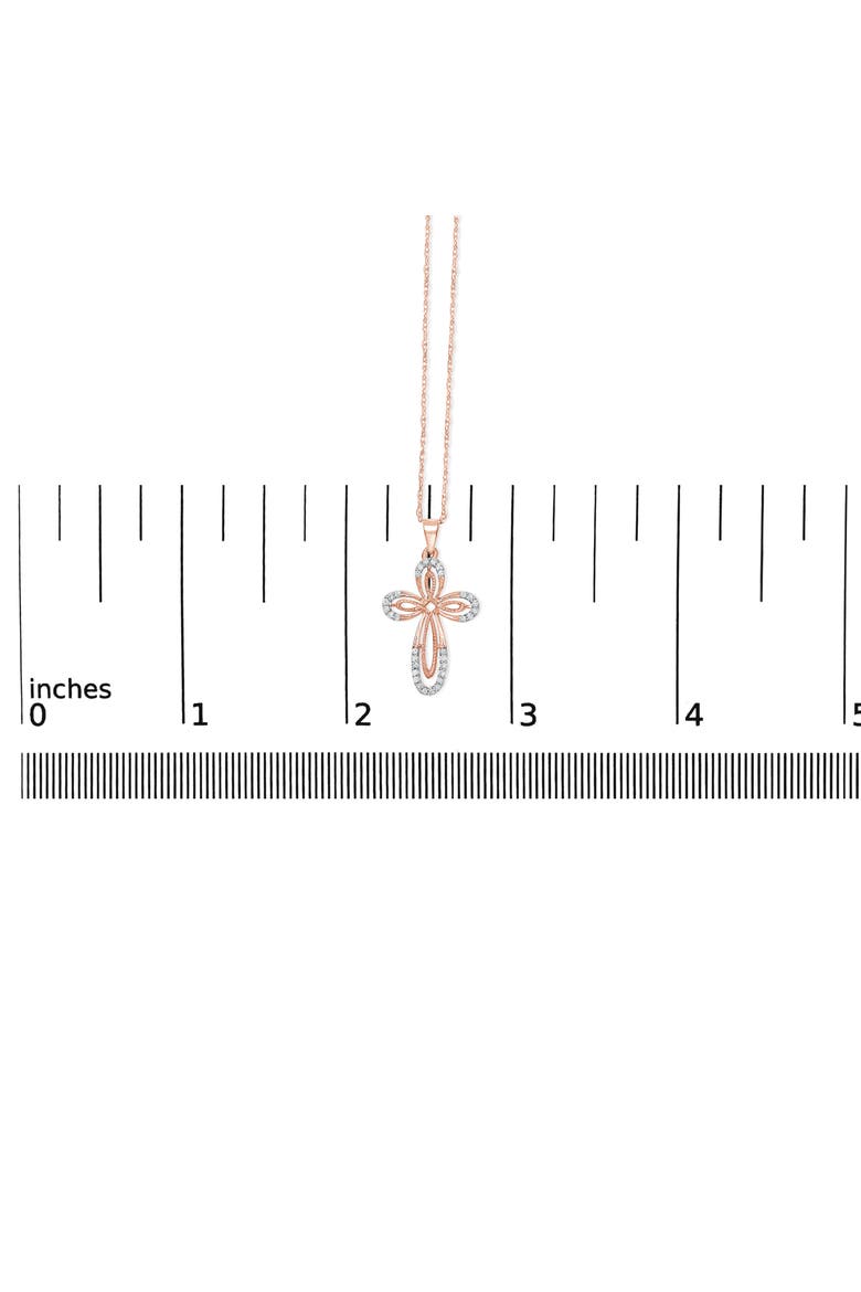 10K Rose Gold Plated Sterling Silver 1/6 Cttw Diamond Double Loop Cross Pendant Necklace, Alternate, color, Rose Gold over Silver