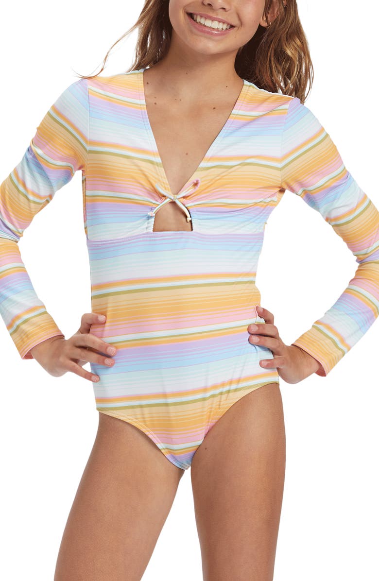 Billabong Kids' Blissed Out Keyhole Long Sleeve One-Piece Swimsuit, Main, color, 