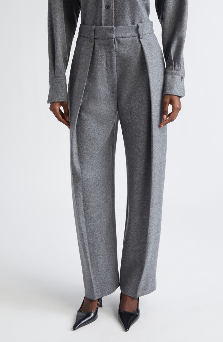 Victoria Beckham Pleated Wide Leg Wool & Cashmere Trousers, Main, color, Mid Grey Melange