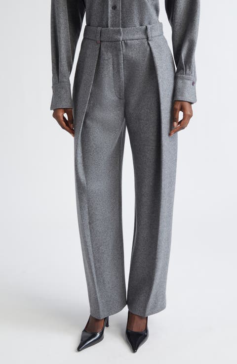 Pleated Wide Leg Wool & Cashmere Trousers
