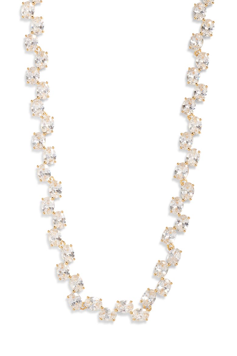 Oval Cubic Zirconia Foldover Collar Necklace, Main, color, CLEAR- GOLD