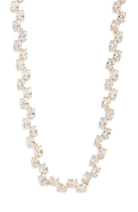 Oval Cubic Zirconia Foldover Collar Necklace