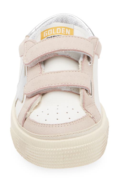 Golden Goose Kids May School Touch-strap Sneakers In White/light Pink/silver