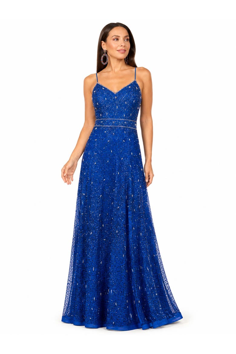 Beaded Faux-Wrap V-Neck Bridal Gown, Alternate, color, Blue Ombre