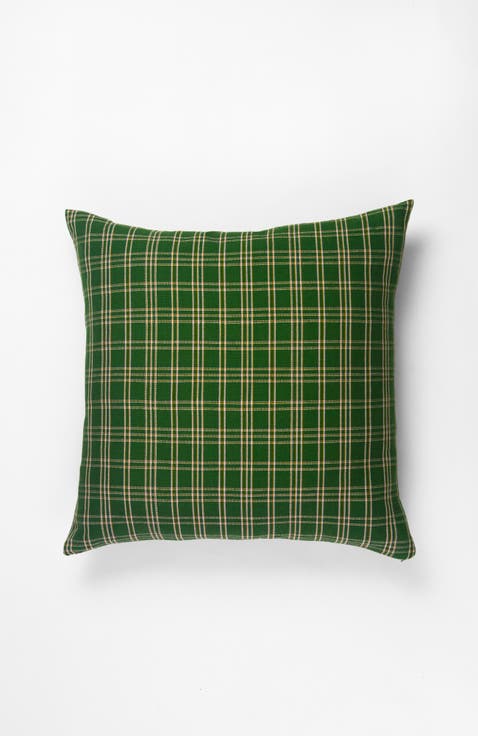Chiapas Forest Green Plaid Handwoven Cotton Throw Pillow
