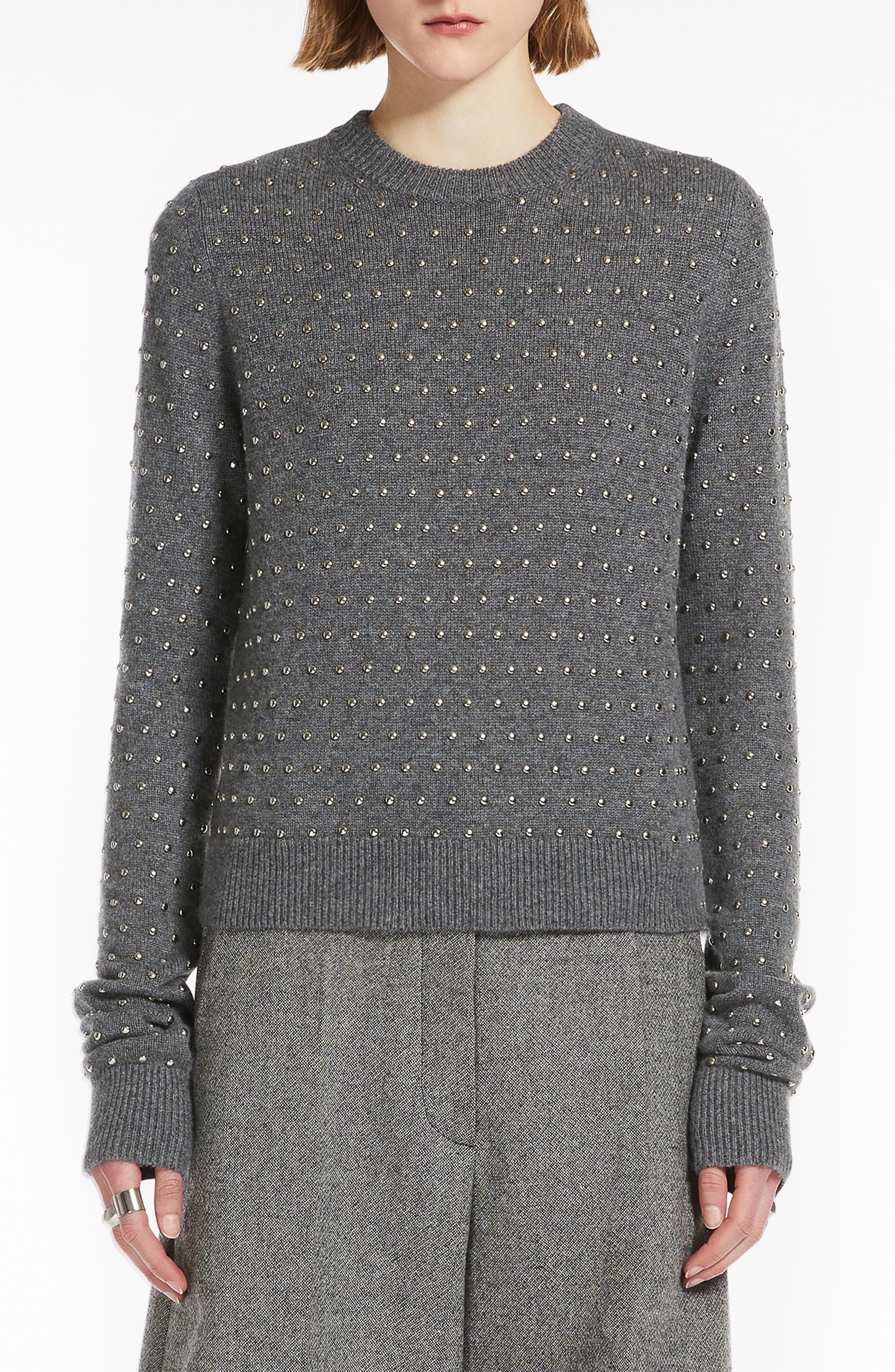 SPORTMAX Studded Wool & Cashmere Sweater in Dark Grey 