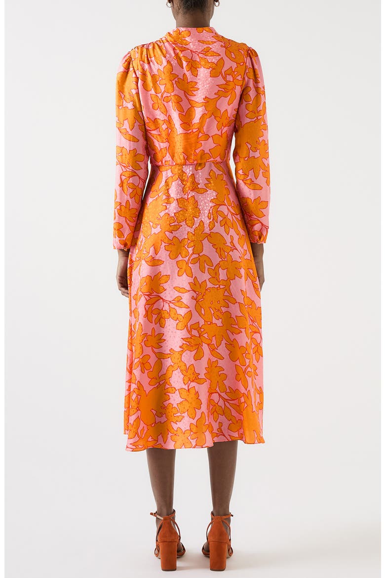 Samantha Floral Print Long Sleeve Midi Dress, Alternate, color, MULTI-ORANGE