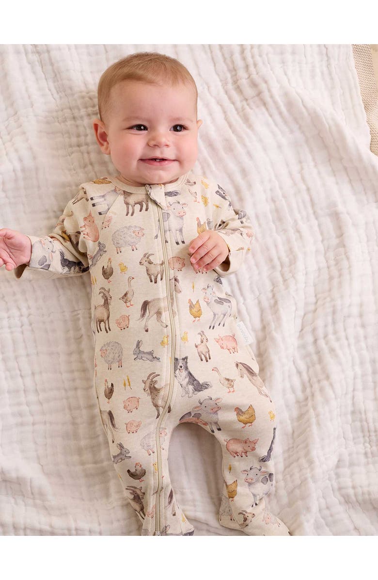 Purebaby 2 Pack Printed Zip Footie, Alternate, color, Farm Animals Print