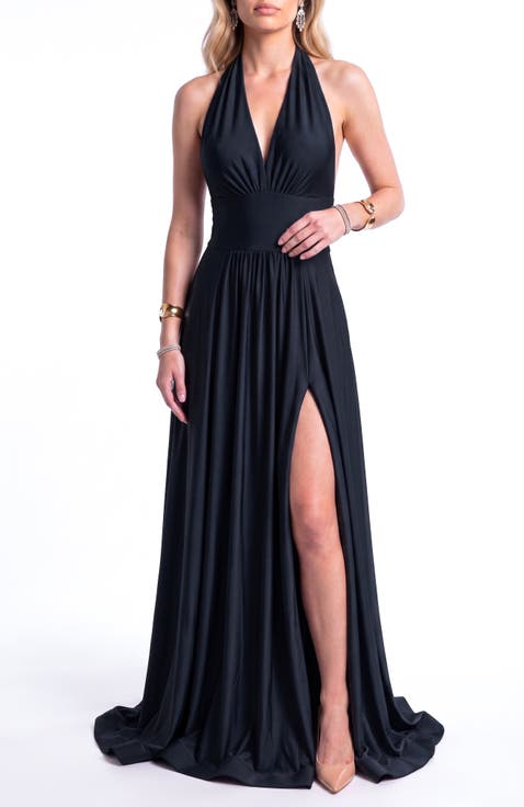 Halter Tie-Back A-Line Evening Gown