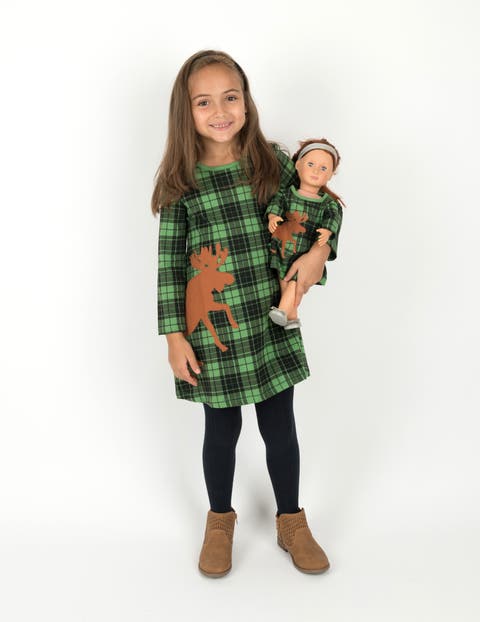 Girls Cotton Dress with Matching Doll Dress, Printed Design