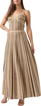 Misook Metallic Stripe Fit & Flare Maxi Sweater Dress