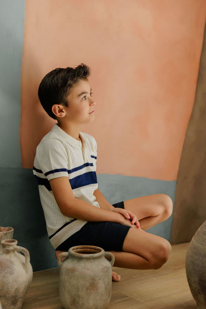 Looms Storybook Collection - Boys Mesh Knit Polo, Alternate, color, Ivory