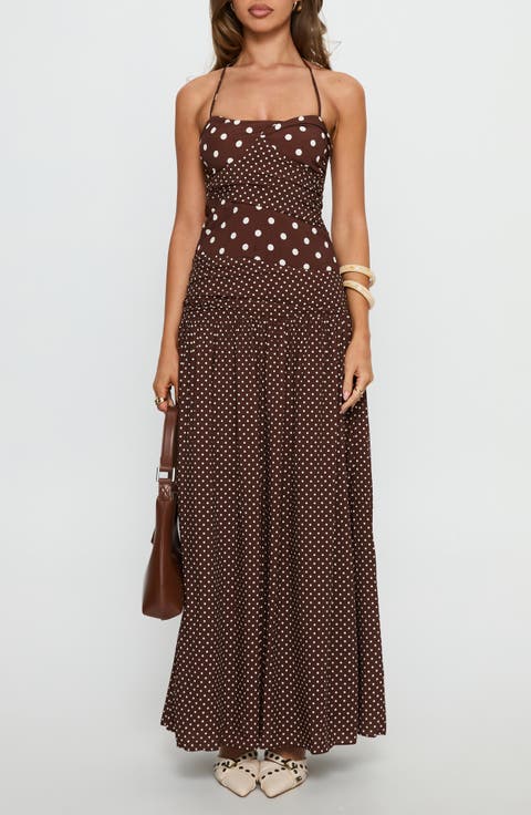 Marguerite Halter Dot Print Maxi Dress