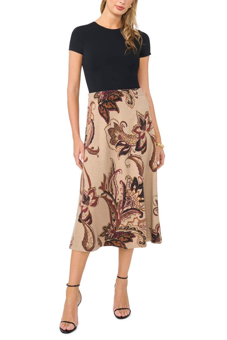 Print Midi Sweater Skirt, Alternate, color, WOODEN