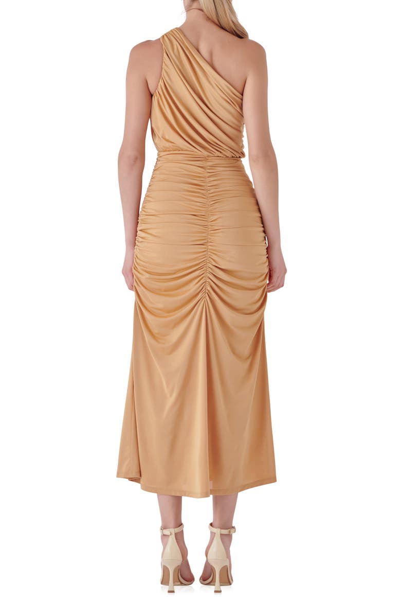 One-Shoulder Draped Midi Dress, Alternate, color, TAN