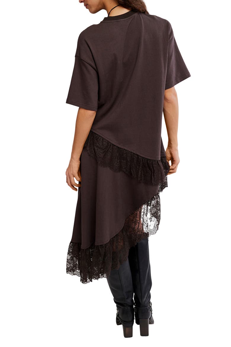 Frosted Lace Layered T-Shirt Dress, Alternate, color, DEEP FUDGE