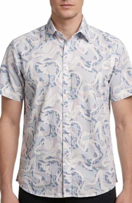 Report Collection Abstract Print Short Sleeve Seersucker Button-Up Shirt