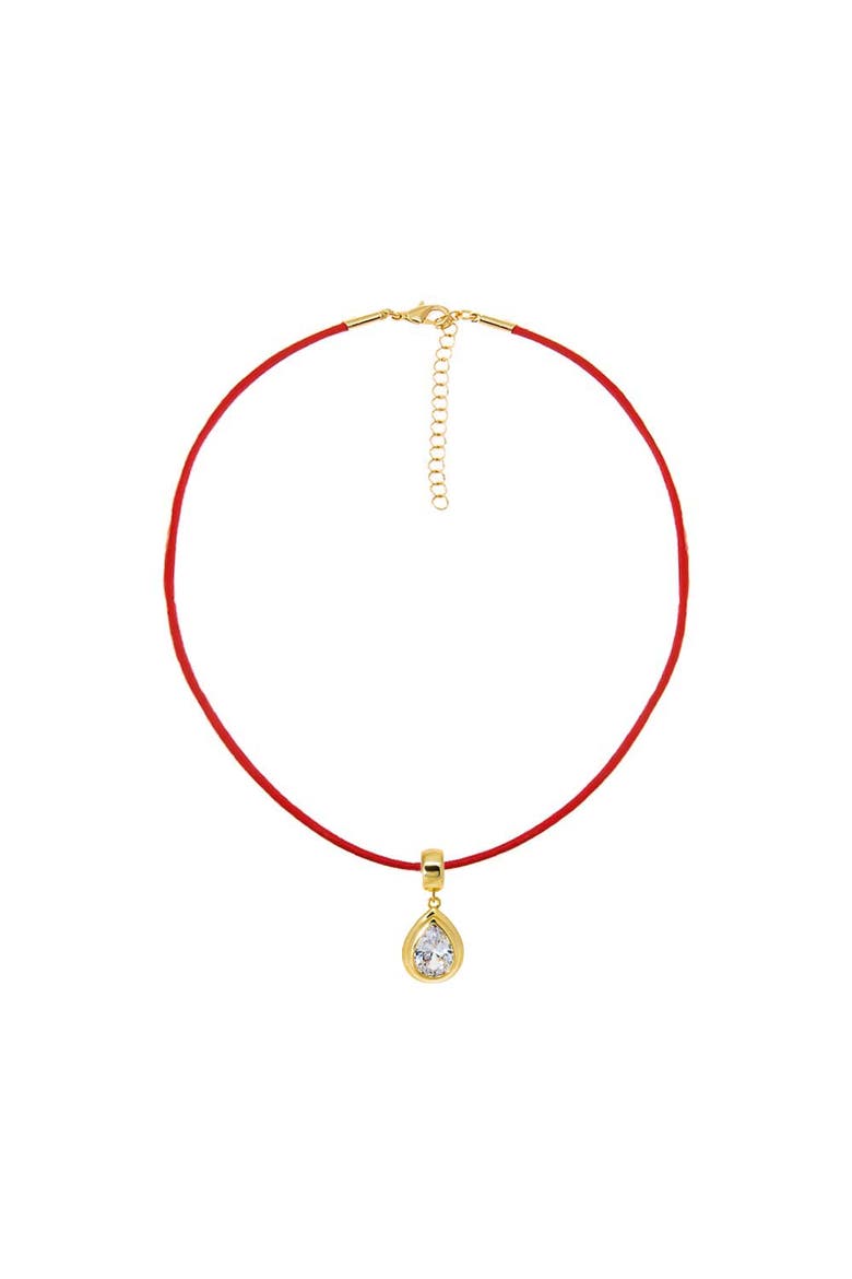 Colored CZ Pear Bezel Pendant & Rope Chain Choker Necklace, Main, color, Red