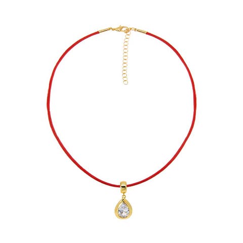 Colored CZ Pear Bezel Pendant & Rope Chain Choker Necklace