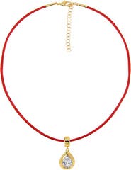 BY ADINA EDEN Colored CZ Pear Bezel Pendant & Rope Chain Choker Necklace