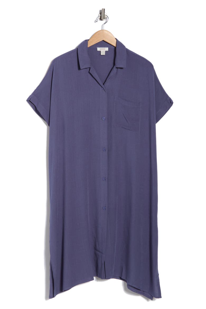 Everyday Button-Down Beach Cover-Up Tunic, Alternate, color, BLUE INDIGO