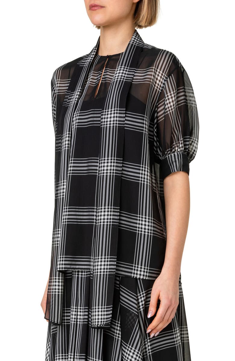 Akris Check Split Silk Organza Blouse & Scarf, Alternate, color, 