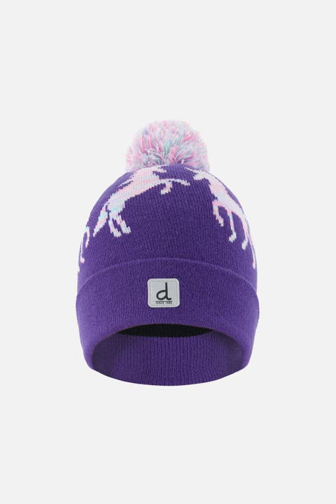 Winter Unicorn Rolled Cuff Pompom Knit Hat